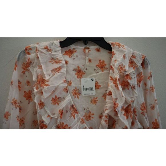 Free People Women's Sz S Ivory Combo Floral Printed Amanda Ruffle Top $98+ - Picture 3 of 11